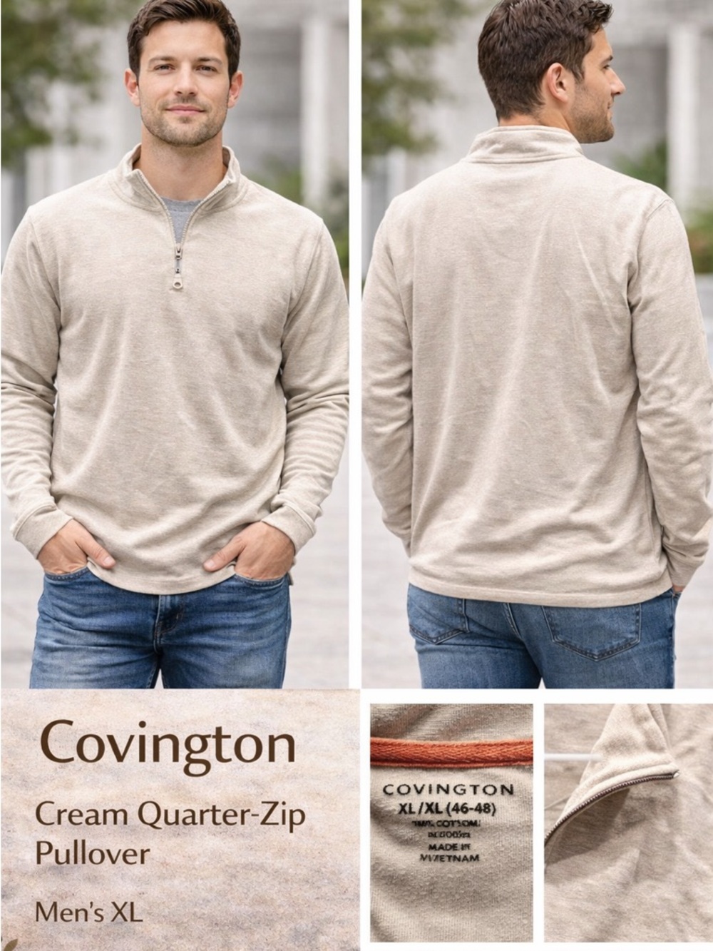 Covington Cream Quarter-Zip Pullover XL